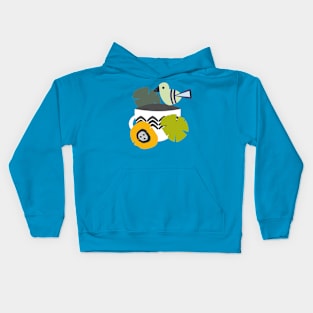 Cute bird sitting on a mug Kids Hoodie